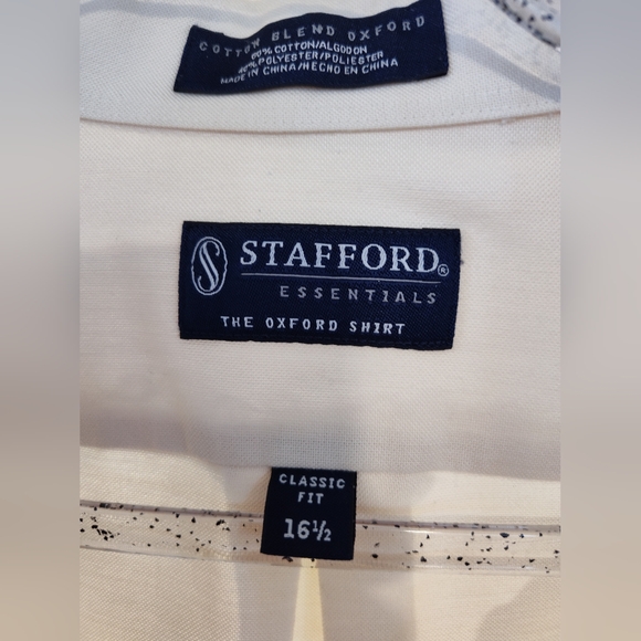 Stafford Oxford Men's White 16.5  Short Sleeve Button Down Shirt Cotton 22 Ptp - Picture 5 of 6